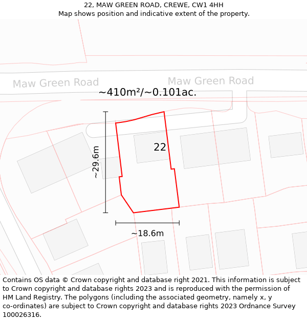 22, MAW GREEN ROAD, CREWE, CW1 4HH: Plot and title map