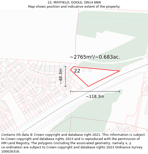 22, MAYFIELD, GOOLE, DN14 6NN: Plot and title map