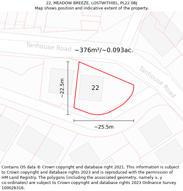 22, MEADOW BREEZE, LOSTWITHIEL, PL22 0BJ: Plot and title map