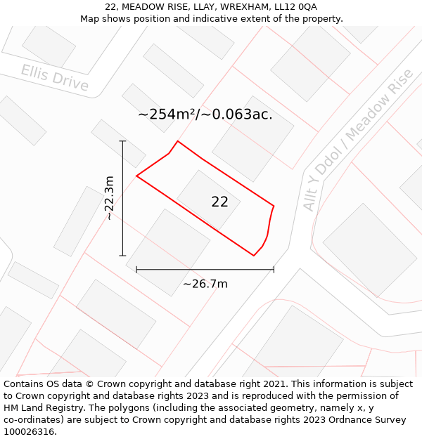 22, MEADOW RISE, LLAY, WREXHAM, LL12 0QA: Plot and title map