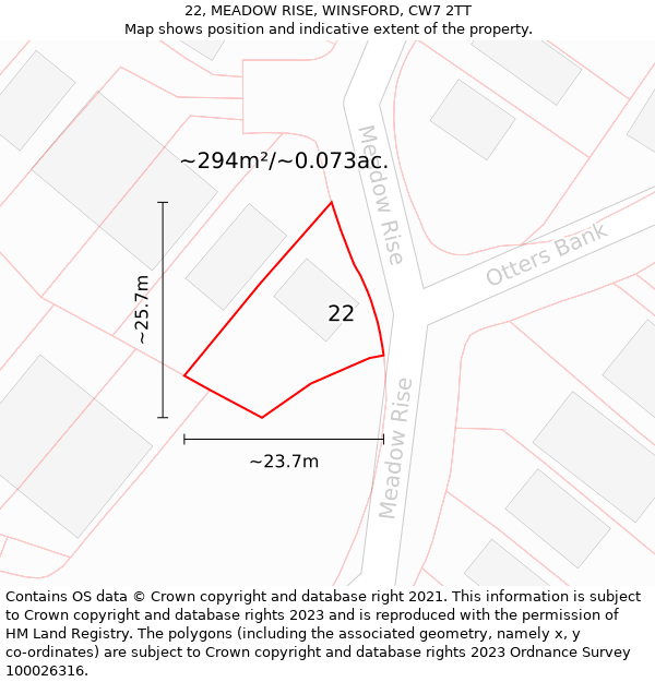 22, MEADOW RISE, WINSFORD, CW7 2TT: Plot and title map