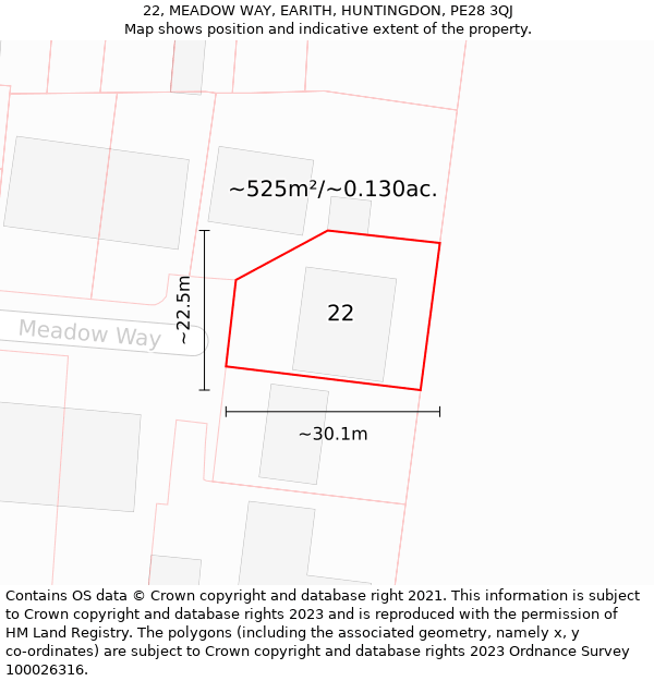 22, MEADOW WAY, EARITH, HUNTINGDON, PE28 3QJ: Plot and title map