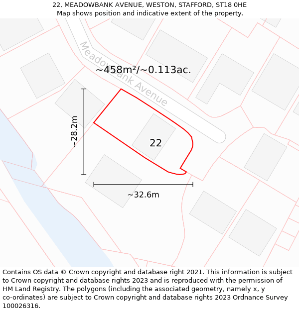 22, MEADOWBANK AVENUE, WESTON, STAFFORD, ST18 0HE: Plot and title map