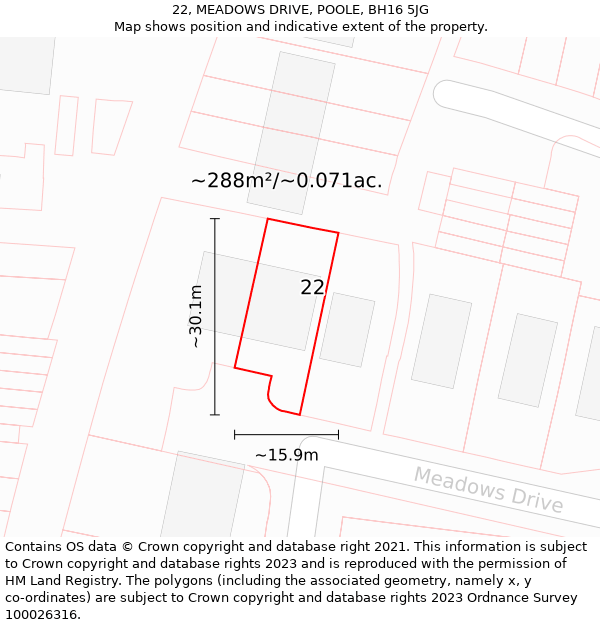 22, MEADOWS DRIVE, POOLE, BH16 5JG: Plot and title map