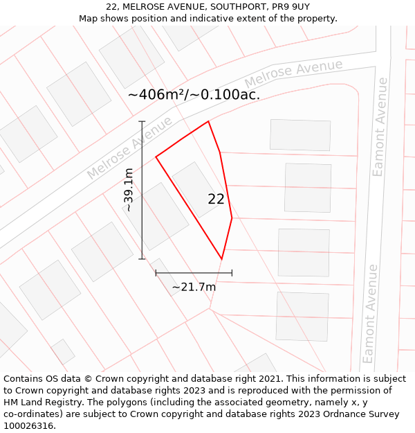 22, MELROSE AVENUE, SOUTHPORT, PR9 9UY: Plot and title map