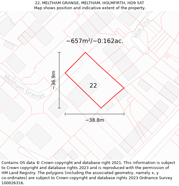 22, MELTHAM GRANGE, MELTHAM, HOLMFIRTH, HD9 5AT: Plot and title map