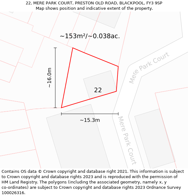 22, MERE PARK COURT, PRESTON OLD ROAD, BLACKPOOL, FY3 9SP: Plot and title map