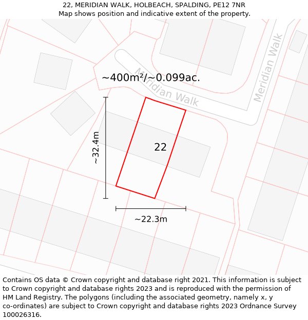 22, MERIDIAN WALK, HOLBEACH, SPALDING, PE12 7NR: Plot and title map