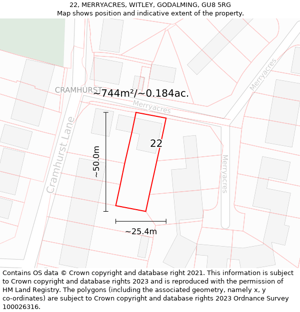 22, MERRYACRES, WITLEY, GODALMING, GU8 5RG: Plot and title map