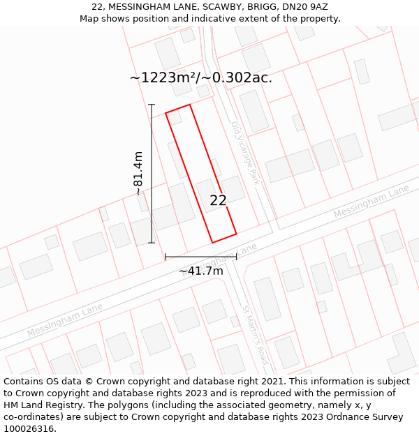 22, MESSINGHAM LANE, SCAWBY, BRIGG, DN20 9AZ: Plot and title map