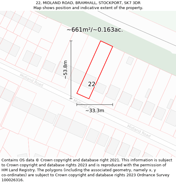 22, MIDLAND ROAD, BRAMHALL, STOCKPORT, SK7 3DR: Plot and title map