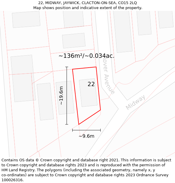 22, MIDWAY, JAYWICK, CLACTON-ON-SEA, CO15 2LQ: Plot and title map