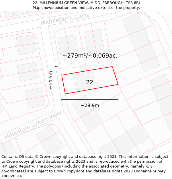 22, MILLENNIUM GREEN VIEW, MIDDLESBROUGH, TS3 8RJ: Plot and title map