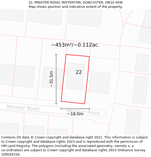 22, MINSTER ROAD, MISTERTON, DONCASTER, DN10 4AW: Plot and title map