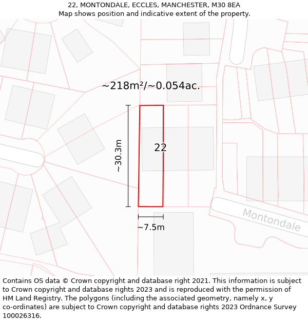 22, MONTONDALE, ECCLES, MANCHESTER, M30 8EA: Plot and title map