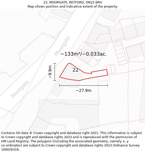 22, MOORGATE, RETFORD, DN22 6RH: Plot and title map