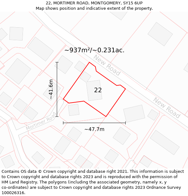 22, MORTIMER ROAD, MONTGOMERY, SY15 6UP: Plot and title map