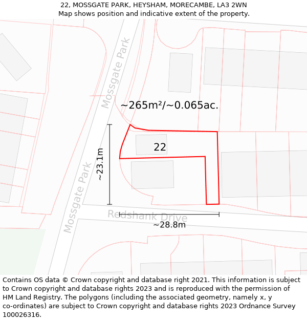 22, MOSSGATE PARK, HEYSHAM, MORECAMBE, LA3 2WN: Plot and title map