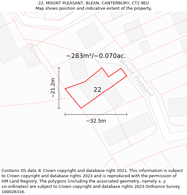 22, MOUNT PLEASANT, BLEAN, CANTERBURY, CT2 9EU: Plot and title map