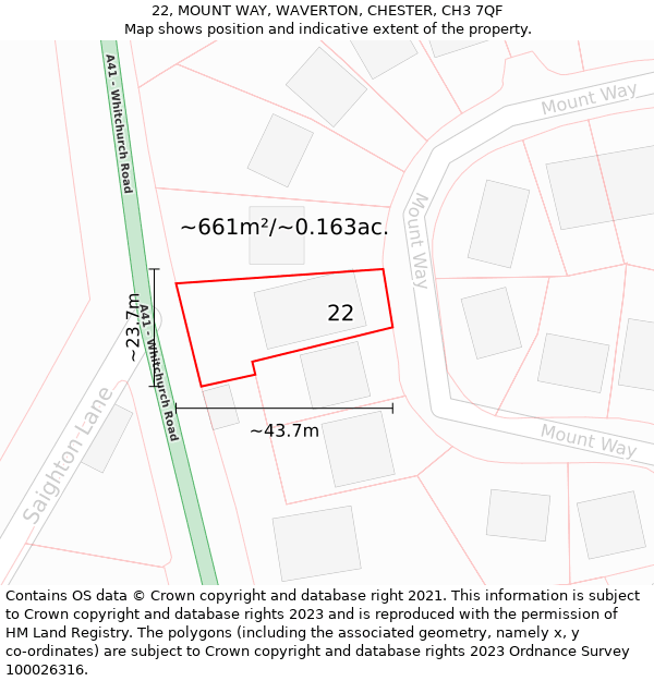 22, MOUNT WAY, WAVERTON, CHESTER, CH3 7QF: Plot and title map