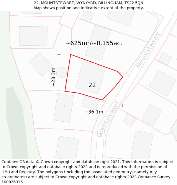 22, MOUNTSTEWART, WYNYARD, BILLINGHAM, TS22 5QN: Plot and title map