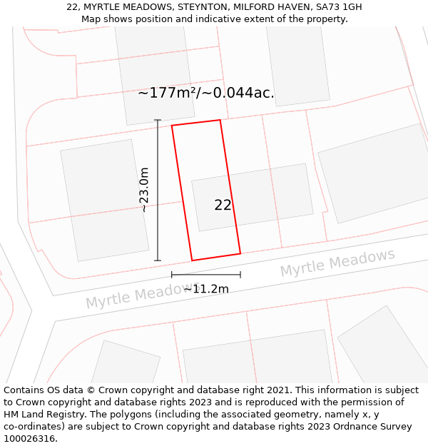 22, MYRTLE MEADOWS, STEYNTON, MILFORD HAVEN, SA73 1GH: Plot and title map