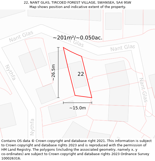 22, NANT GLAS, TIRCOED FOREST VILLAGE, SWANSEA, SA4 9SW: Plot and title map