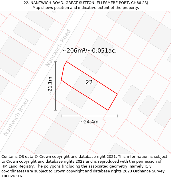 22, NANTWICH ROAD, GREAT SUTTON, ELLESMERE PORT, CH66 2SJ: Plot and title map