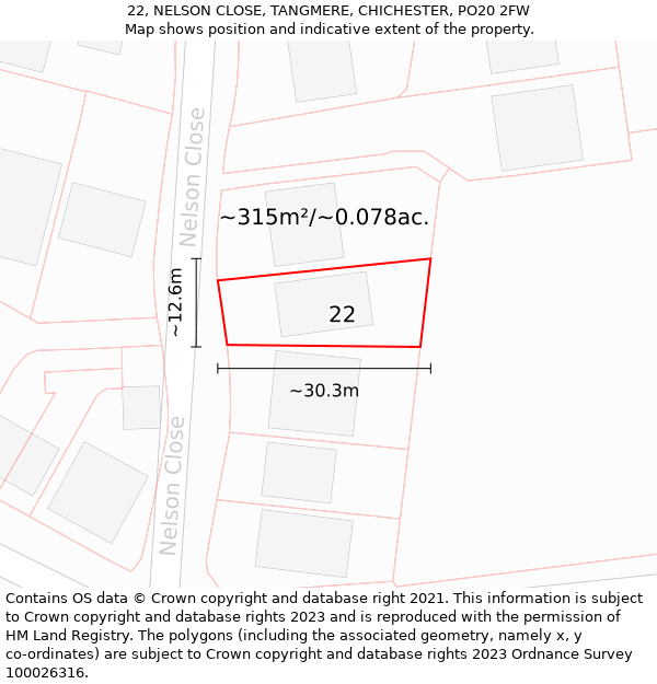 22, NELSON CLOSE, TANGMERE, CHICHESTER, PO20 2FW: Plot and title map