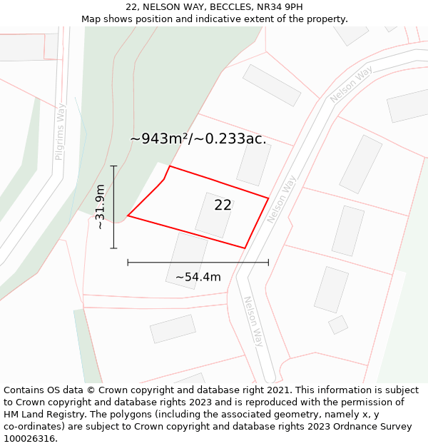 22, NELSON WAY, BECCLES, NR34 9PH: Plot and title map