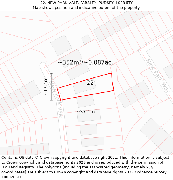 22, NEW PARK VALE, FARSLEY, PUDSEY, LS28 5TY: Plot and title map