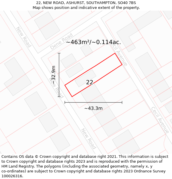 22, NEW ROAD, ASHURST, SOUTHAMPTON, SO40 7BS: Plot and title map