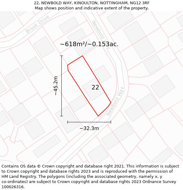 22, NEWBOLD WAY, KINOULTON, NOTTINGHAM, NG12 3RF: Plot and title map