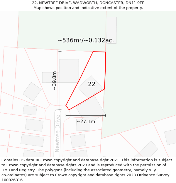 22, NEWTREE DRIVE, WADWORTH, DONCASTER, DN11 9EE: Plot and title map