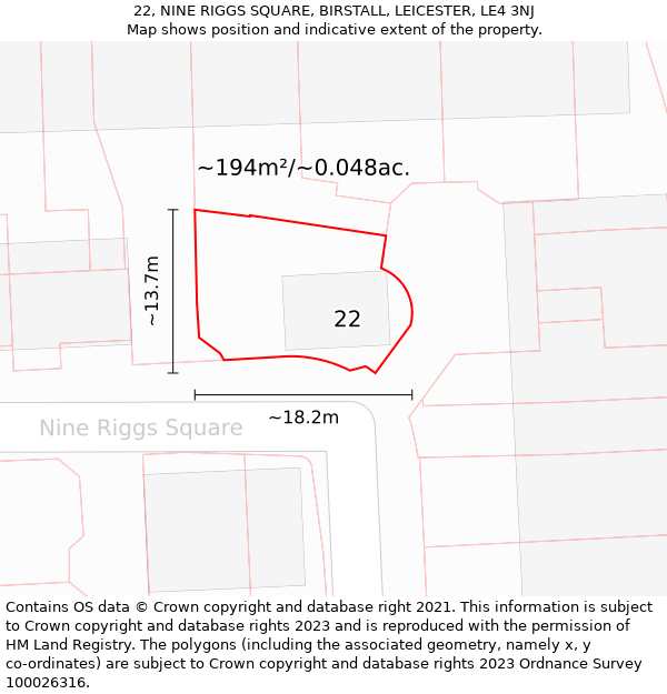 22, NINE RIGGS SQUARE, BIRSTALL, LEICESTER, LE4 3NJ: Plot and title map