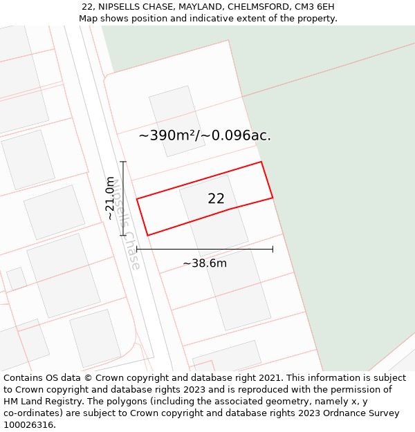 22, NIPSELLS CHASE, MAYLAND, CHELMSFORD, CM3 6EH: Plot and title map
