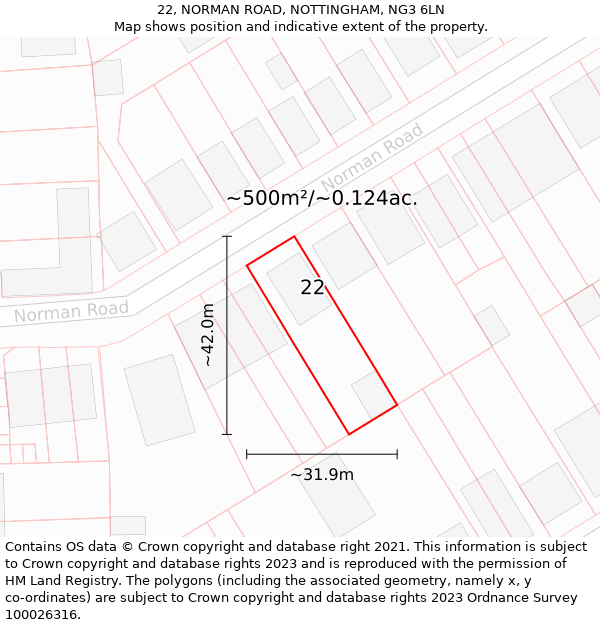 22, NORMAN ROAD, NOTTINGHAM, NG3 6LN: Plot and title map