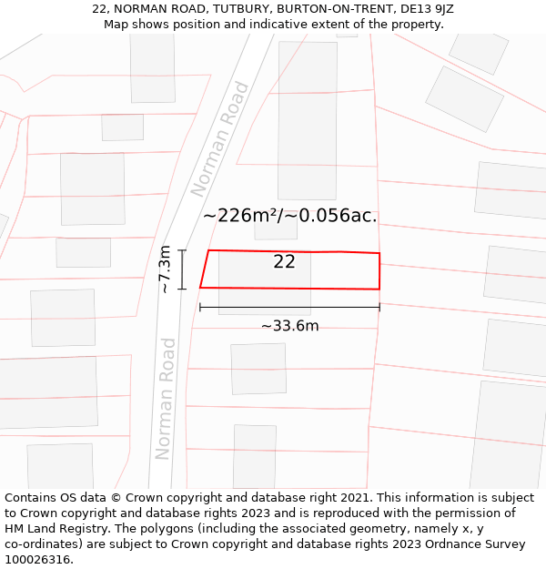 22, NORMAN ROAD, TUTBURY, BURTON-ON-TRENT, DE13 9JZ: Plot and title map