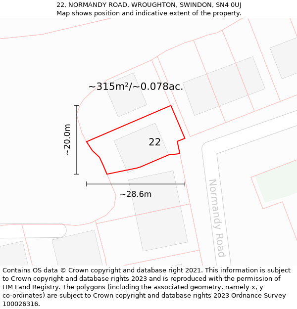 22, NORMANDY ROAD, WROUGHTON, SWINDON, SN4 0UJ: Plot and title map