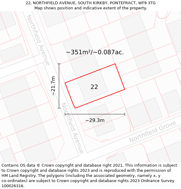 22, NORTHFIELD AVENUE, SOUTH KIRKBY, PONTEFRACT, WF9 3TG: Plot and title map