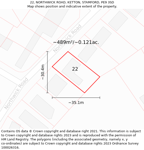 22, NORTHWICK ROAD, KETTON, STAMFORD, PE9 3SD: Plot and title map