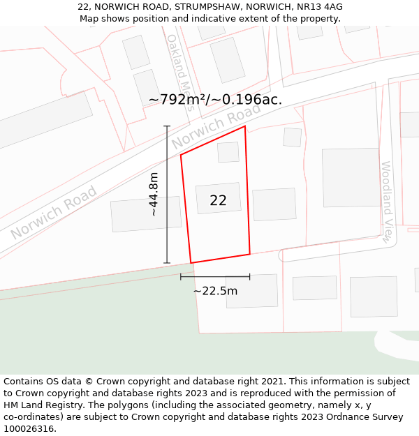 22, NORWICH ROAD, STRUMPSHAW, NORWICH, NR13 4AG: Plot and title map