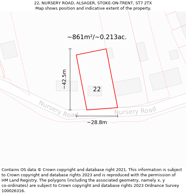 22, NURSERY ROAD, ALSAGER, STOKE-ON-TRENT, ST7 2TX: Plot and title map