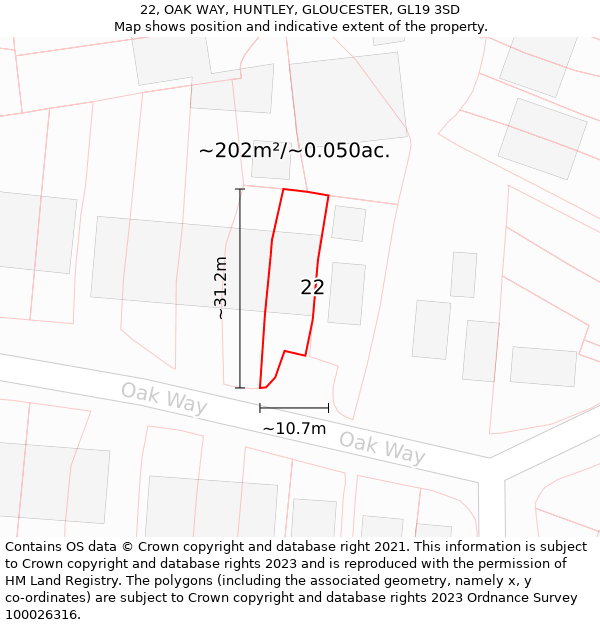 22, OAK WAY, HUNTLEY, GLOUCESTER, GL19 3SD: Plot and title map