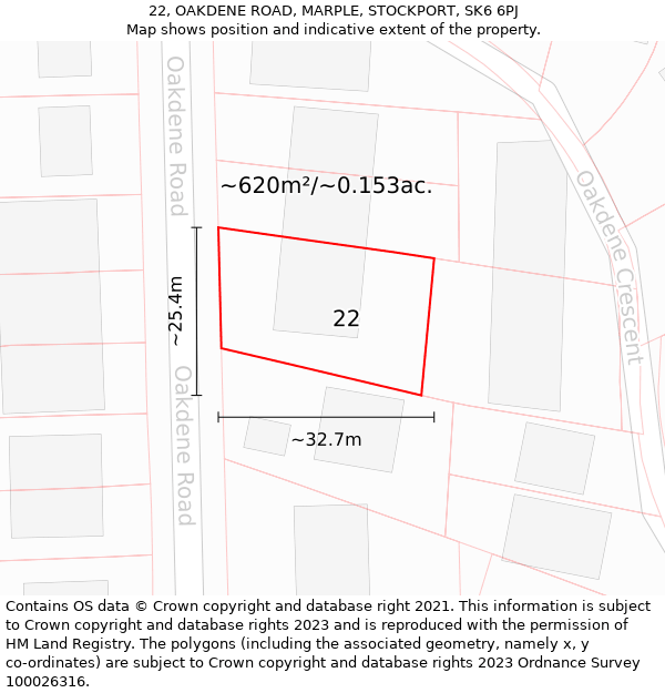 22, OAKDENE ROAD, MARPLE, STOCKPORT, SK6 6PJ: Plot and title map