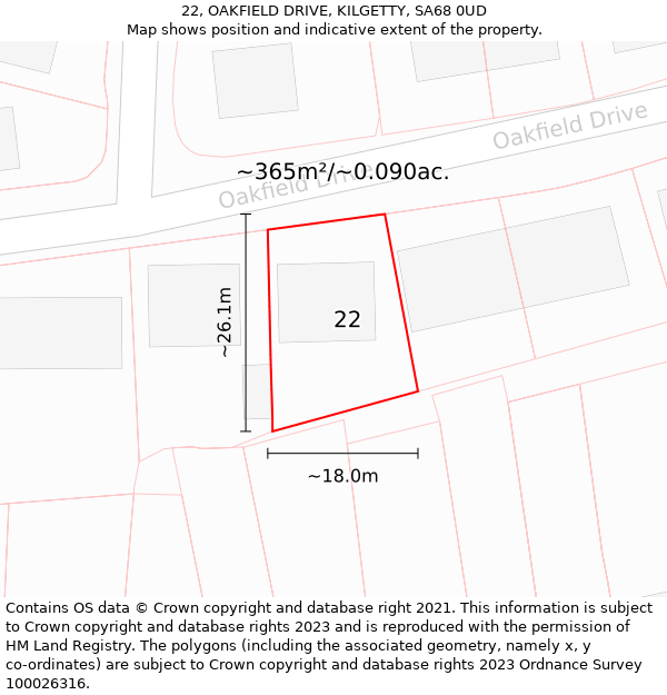 22, OAKFIELD DRIVE, KILGETTY, SA68 0UD: Plot and title map