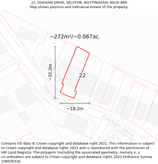 22, OAKHAM DRIVE, SELSTON, NOTTINGHAM, NG16 6RR: Plot and title map