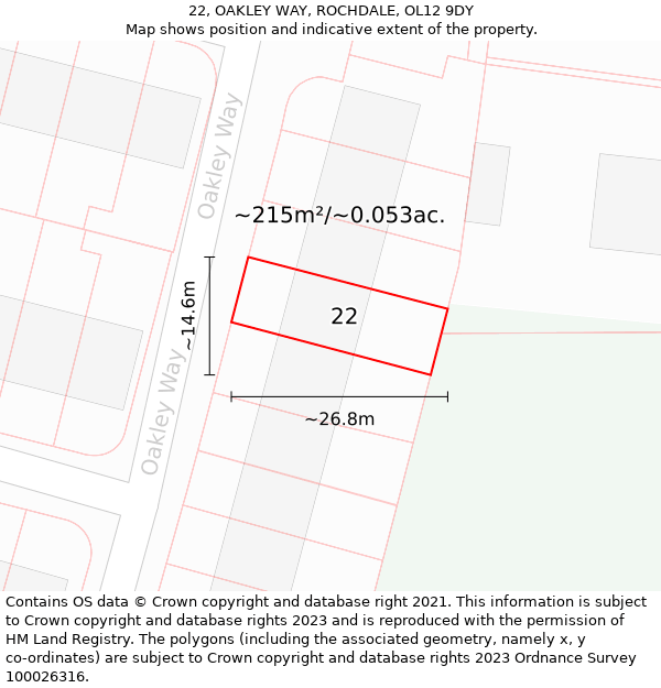 22, OAKLEY WAY, ROCHDALE, OL12 9DY: Plot and title map