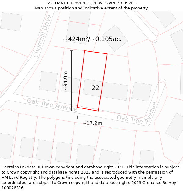 22, OAKTREE AVENUE, NEWTOWN, SY16 2LF: Plot and title map