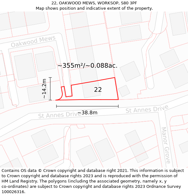 22, OAKWOOD MEWS, WORKSOP, S80 3PF: Plot and title map